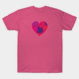 I Love Pink & Blue Leaves & Hearts T-Shirt